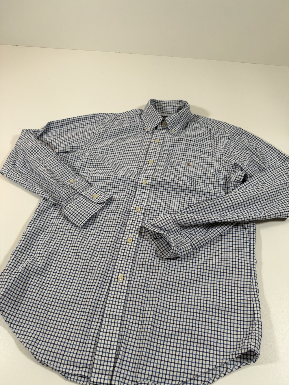 Polo Ralph Lauren Shirt Mens S Blue Check Classic Fit Button Down L/S Flesh Pony